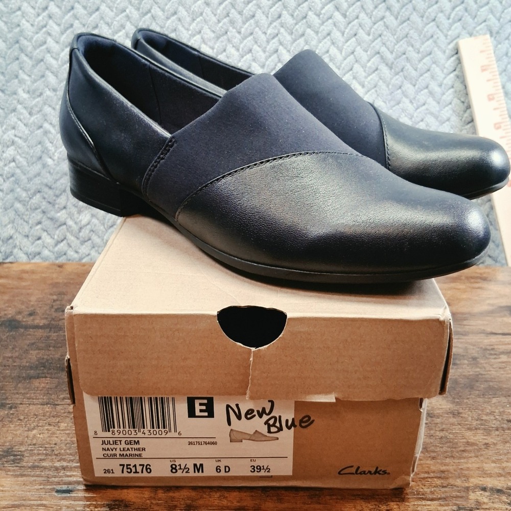 Clarks Juliet Gem Navy Leather Loafers Womens 8.5 M Slip On Shoes 26175176